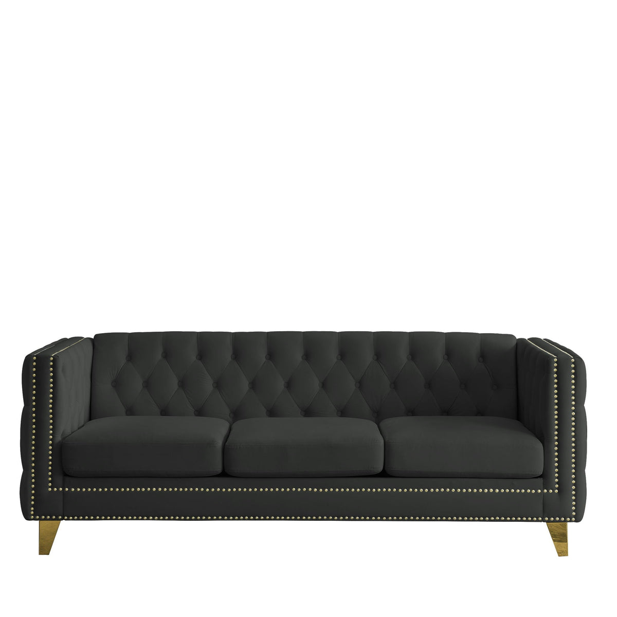 Modern Button Tufted Sofa With Nailhead Trim