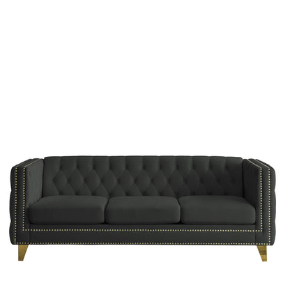Modern Button Tufted Sofa With Nailhead Trim