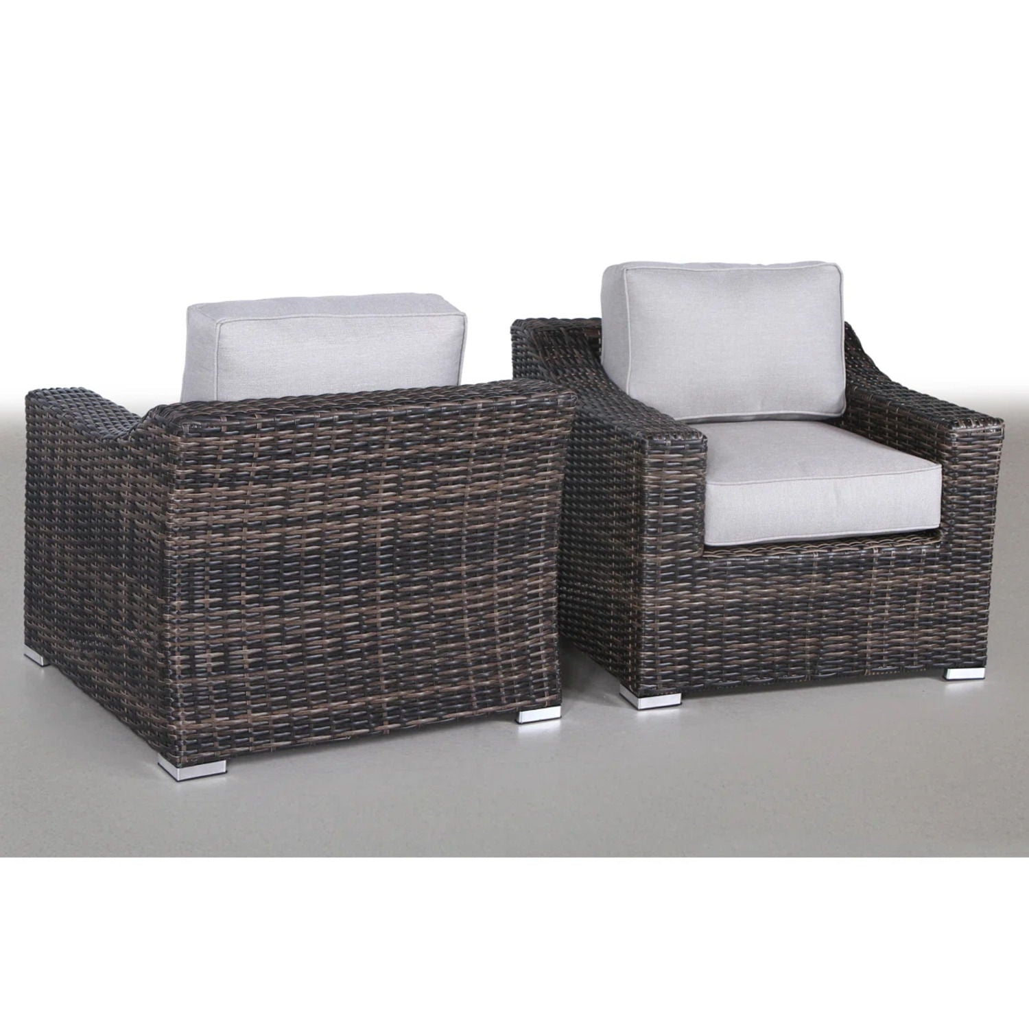 Modern patio chair set with brown wicker frames and gray cushions (2) HouseOfZazla on Tampa Home & Garden Store