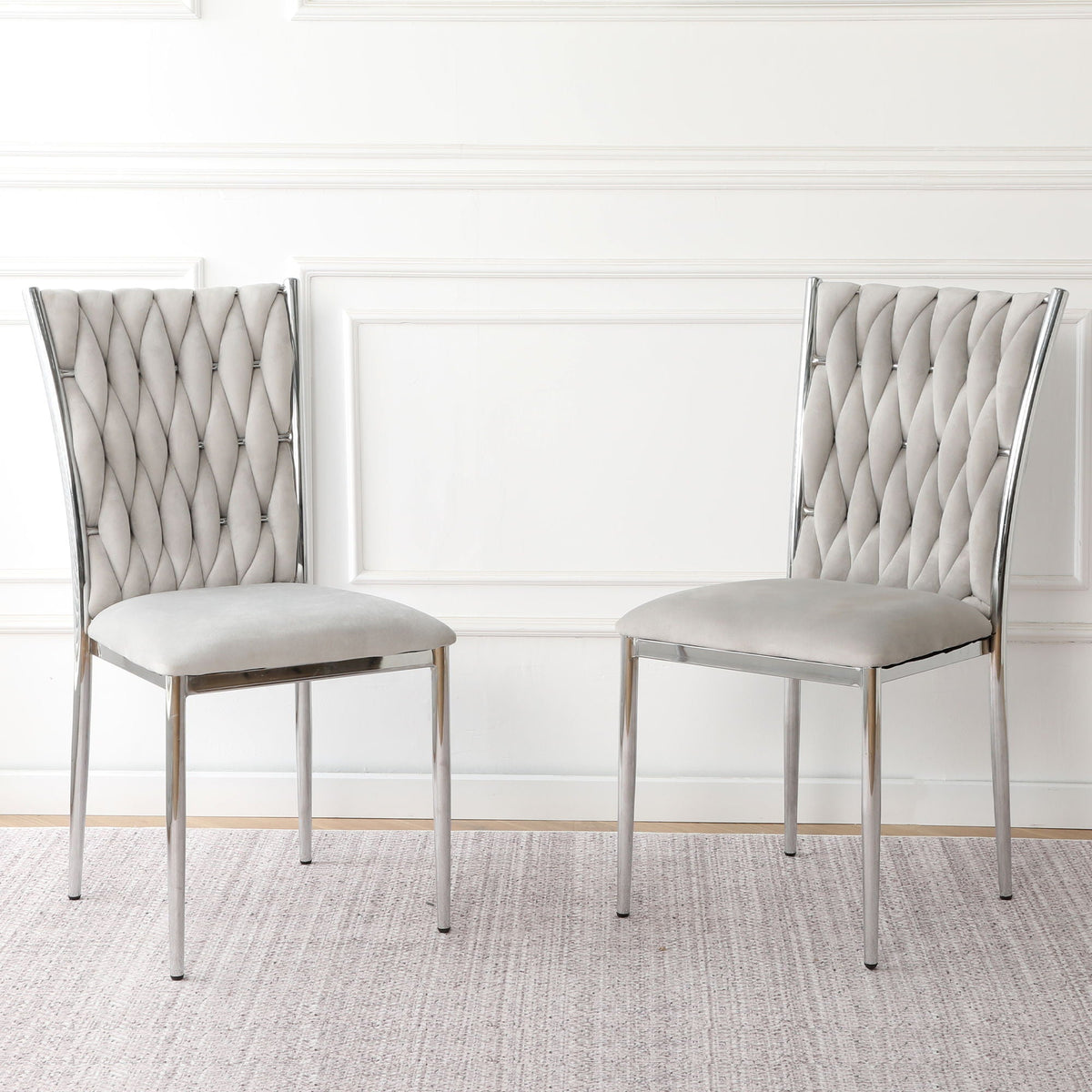 HouseOfZazla dining chair set with ergonomic back in gray fabric and chrome, 2 chairs on Tampa Home & Garden Store