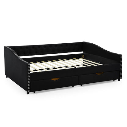 Upholstered Tufted Daybed with Storage Drawers