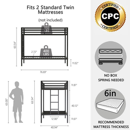 Adam Twin Over Twin Bunk Bed Black metal frame by HouseOfZazla on Tampa Home & Garden Store