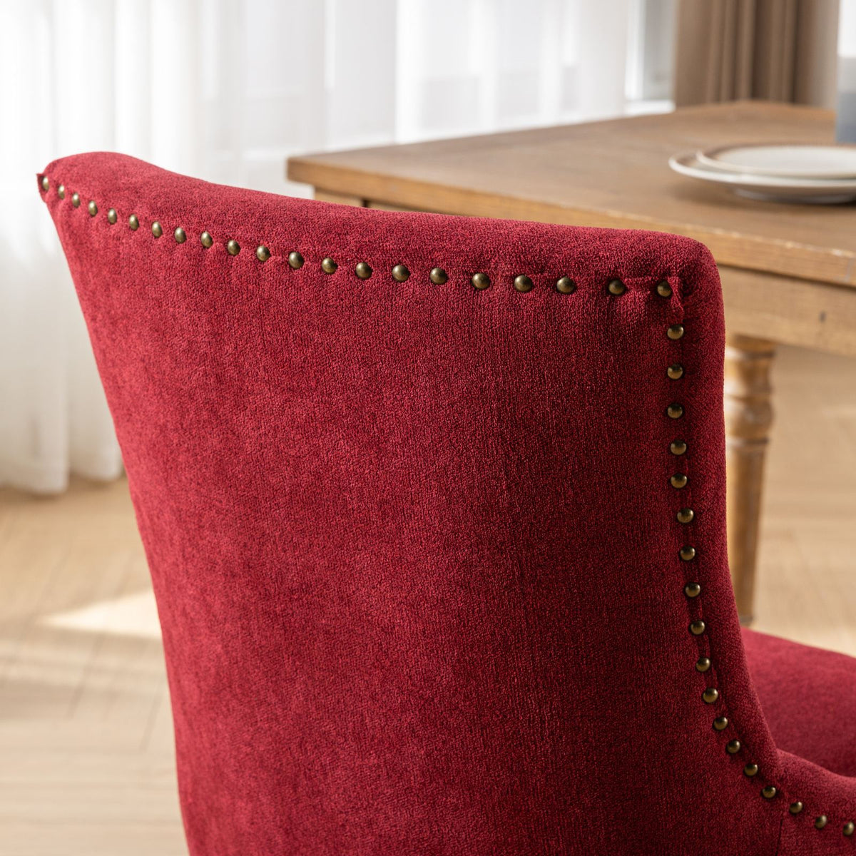 Ultra Side Dining Chair Set red velvet upholstery with brass nailhead trim on Tampa Home & Garden Store