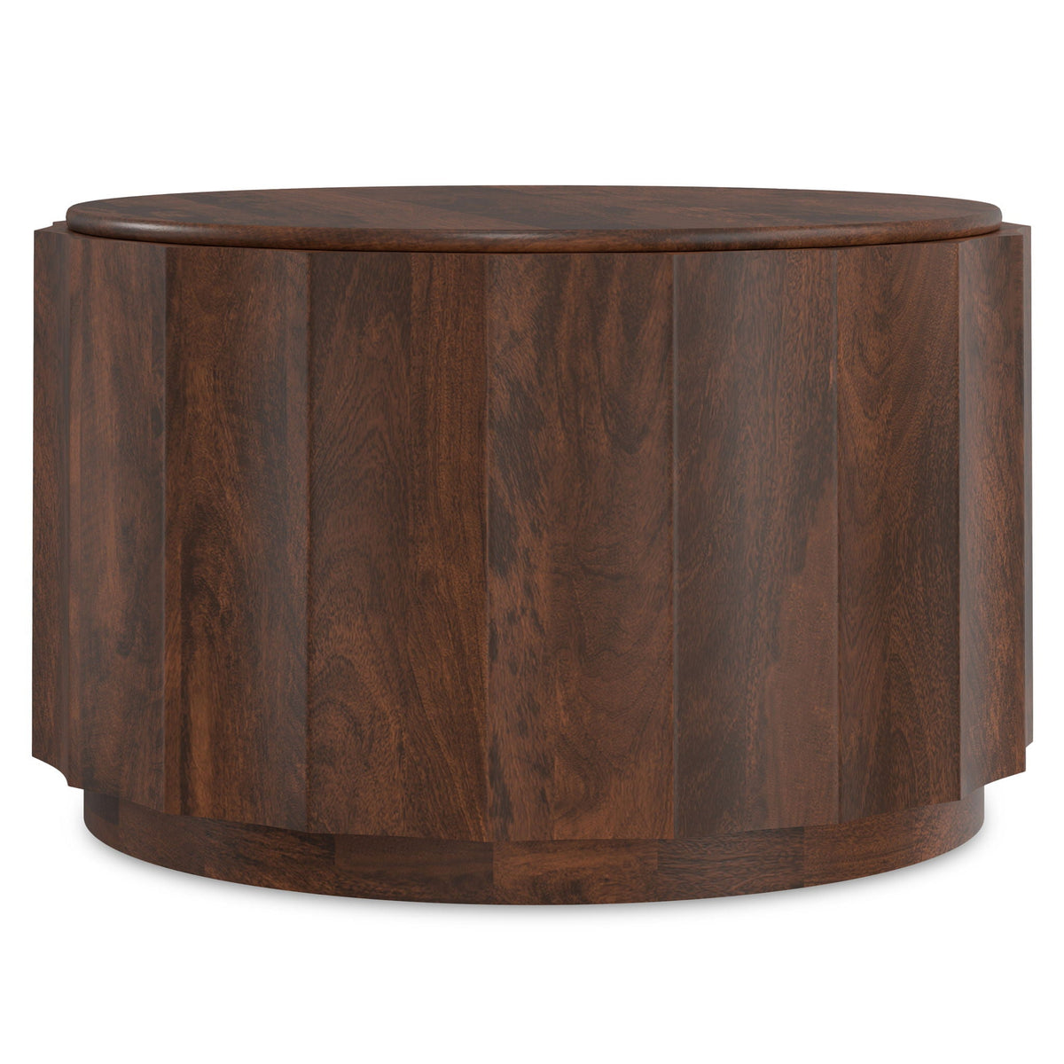 Walnut brown drum-design coffee table, round top with wood grain finish by HouseOfZazla on Tampa Home & Garden Store