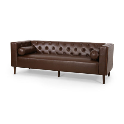 Contemporary 3 Seater Tufted Leather Sofa brown by HouseOfZazla stationary sofa on Tampa Home & Garden Store