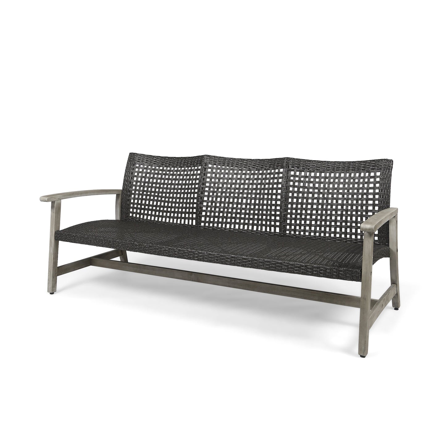 Outdoor Acacia Wood Wicker 3 Seater Sofa HouseOfZazla dark brown wicker with light wood arms on Tampa Home & Garden Store