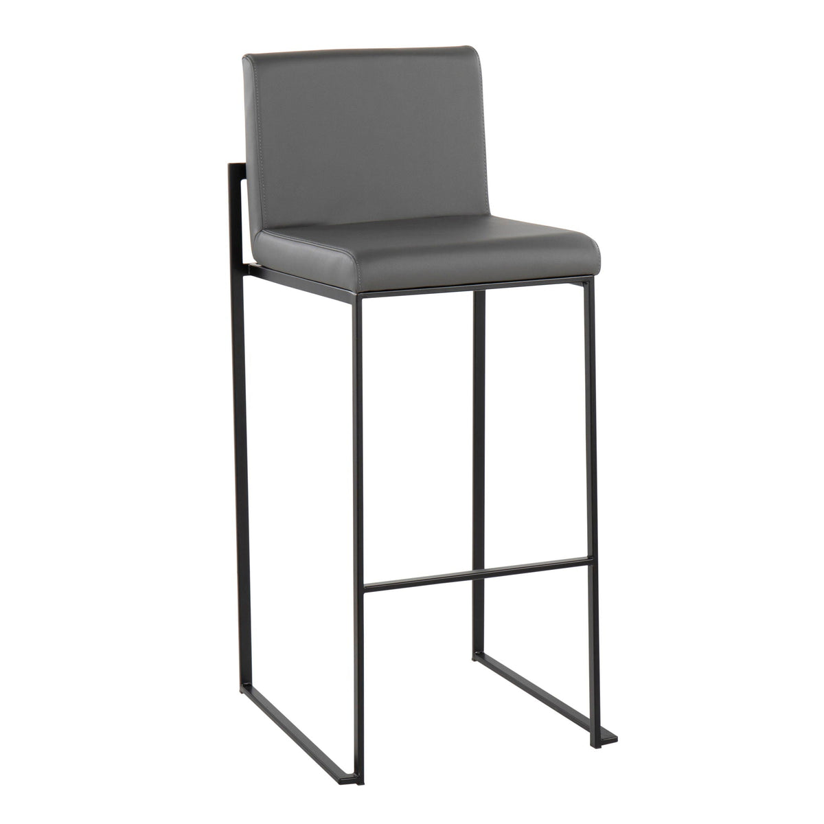 High back contemporary barstool in gray faux leather with black metal frame on Tampa Home & Garden Store