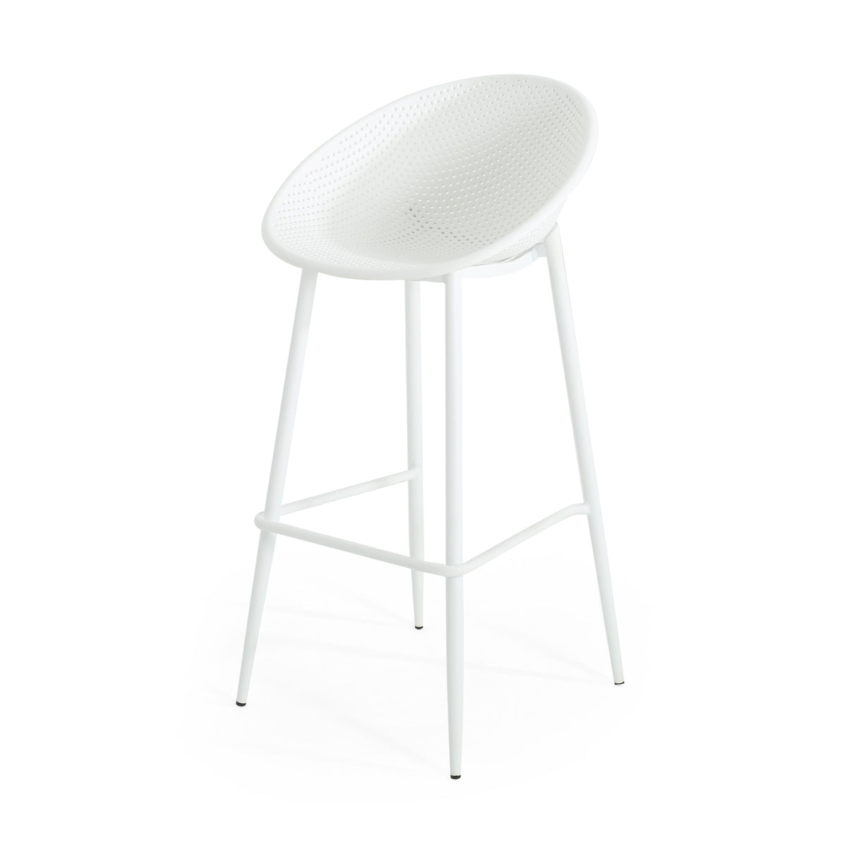Modern Gable outdoor barstool white set of 2 with perforated seat and slim legs on Tampa Home & Garden Store