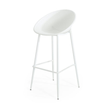Modern Gable outdoor barstool white set of 2 with perforated seat and slim legs on Tampa Home & Garden Store
