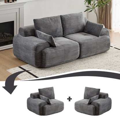 2-seater large sectional couch gray ribbed fabric memory foam padding on Tampa Home & Garden Store
