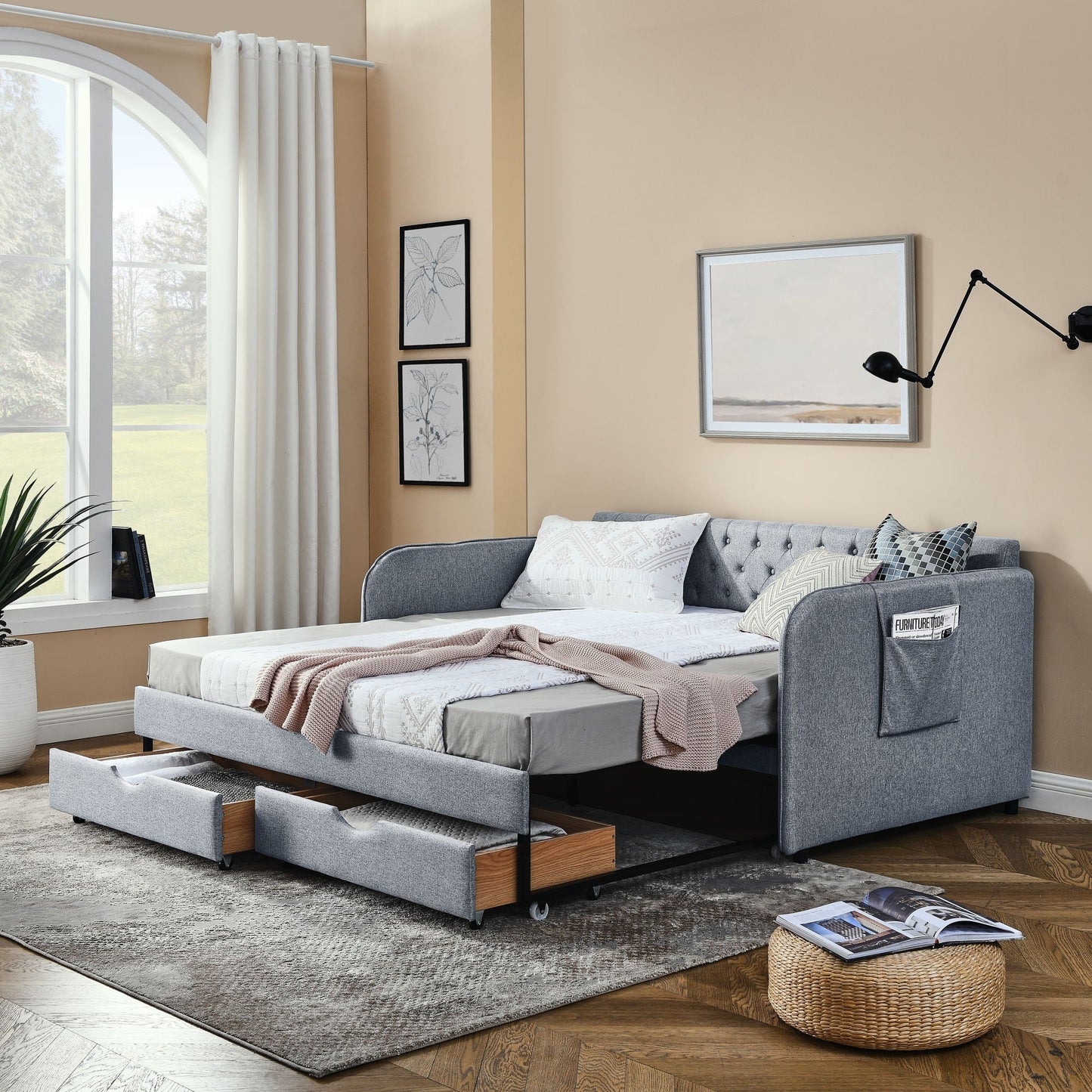 Modern Daybed with Trundle and Storage Drawers
