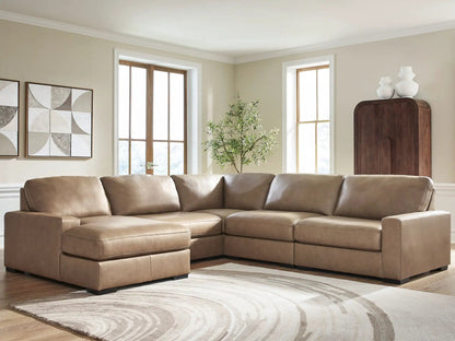 Veronella Sectional sofa by Unique Piece Furniture in tan leather, stationary seating on Tampa Home & Garden Store
