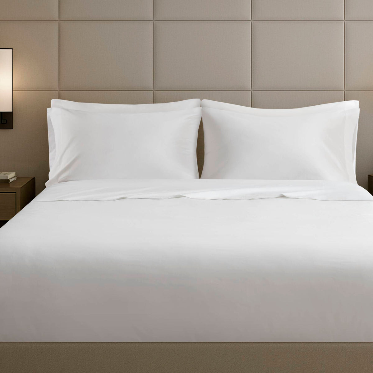 King Cotton Sheet Set white finish on a neatly made bed with white pillowcases on Tampa Home & Garden Store
