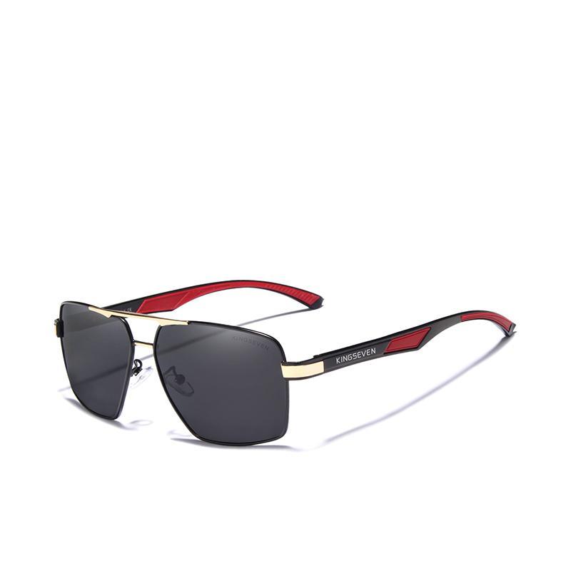 Men's sunglasses KINGSEVEN polarized lenses, black frame with gold bridge and red temples on Tampa Home & Garden Store