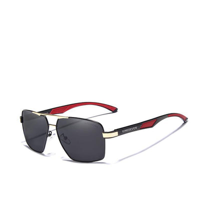Men's sunglasses KINGSEVEN polarized lenses, black frame with gold bridge and red temples on Tampa Home & Garden Store