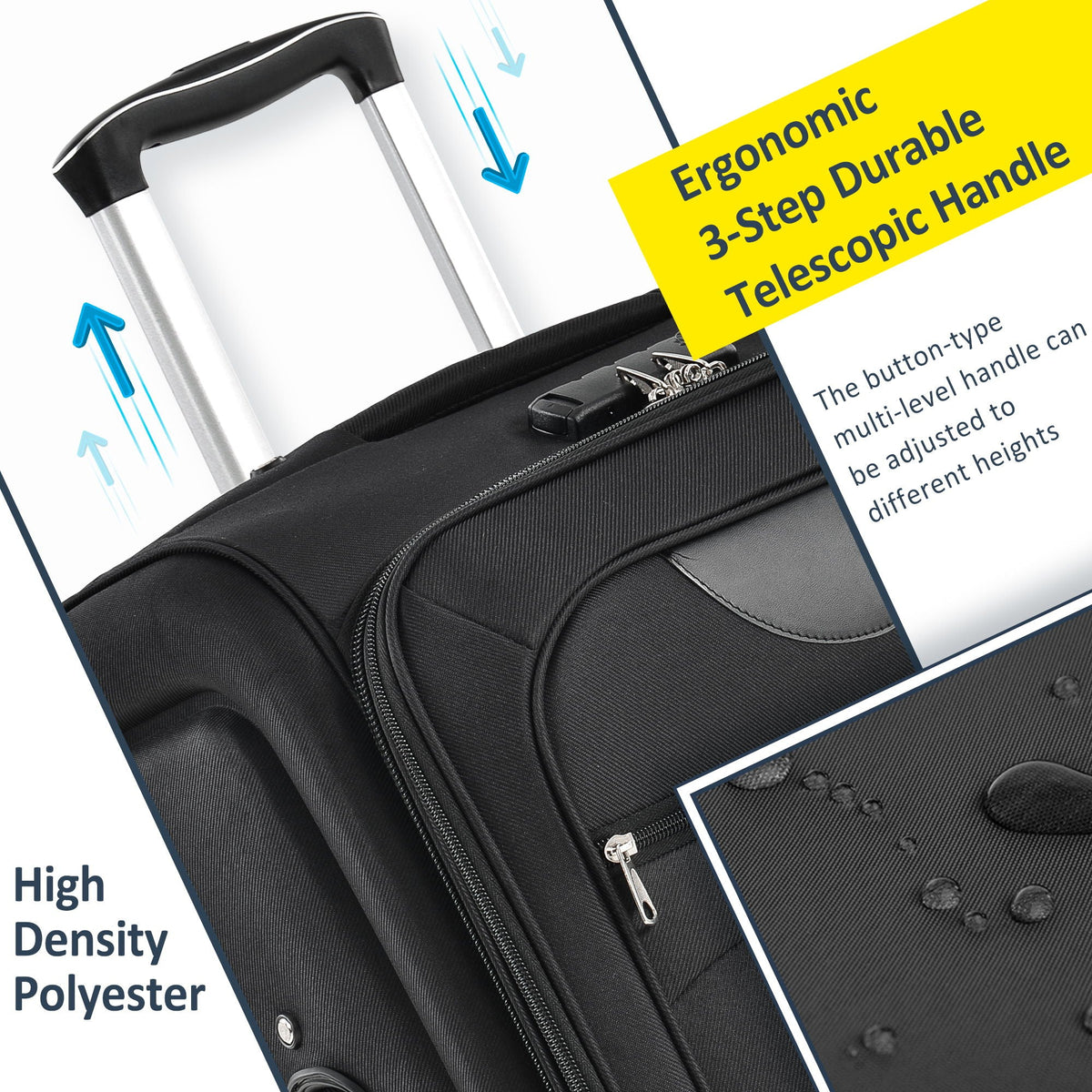 Softside expandable 3-piece luggage set by HouseOfZazla, black upright spinner, ergonomic handle on Tampa Home & Garden Store