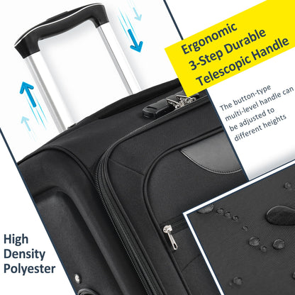 Softside expandable 3-piece luggage set by HouseOfZazla, black upright spinner, ergonomic handle on Tampa Home & Garden Store