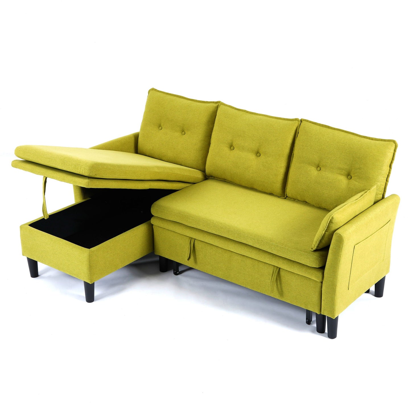 L-shaped reversible chaise sectional with storage drawer in lime green fabric HouseOfZazla on Tampa Home & Garden Store