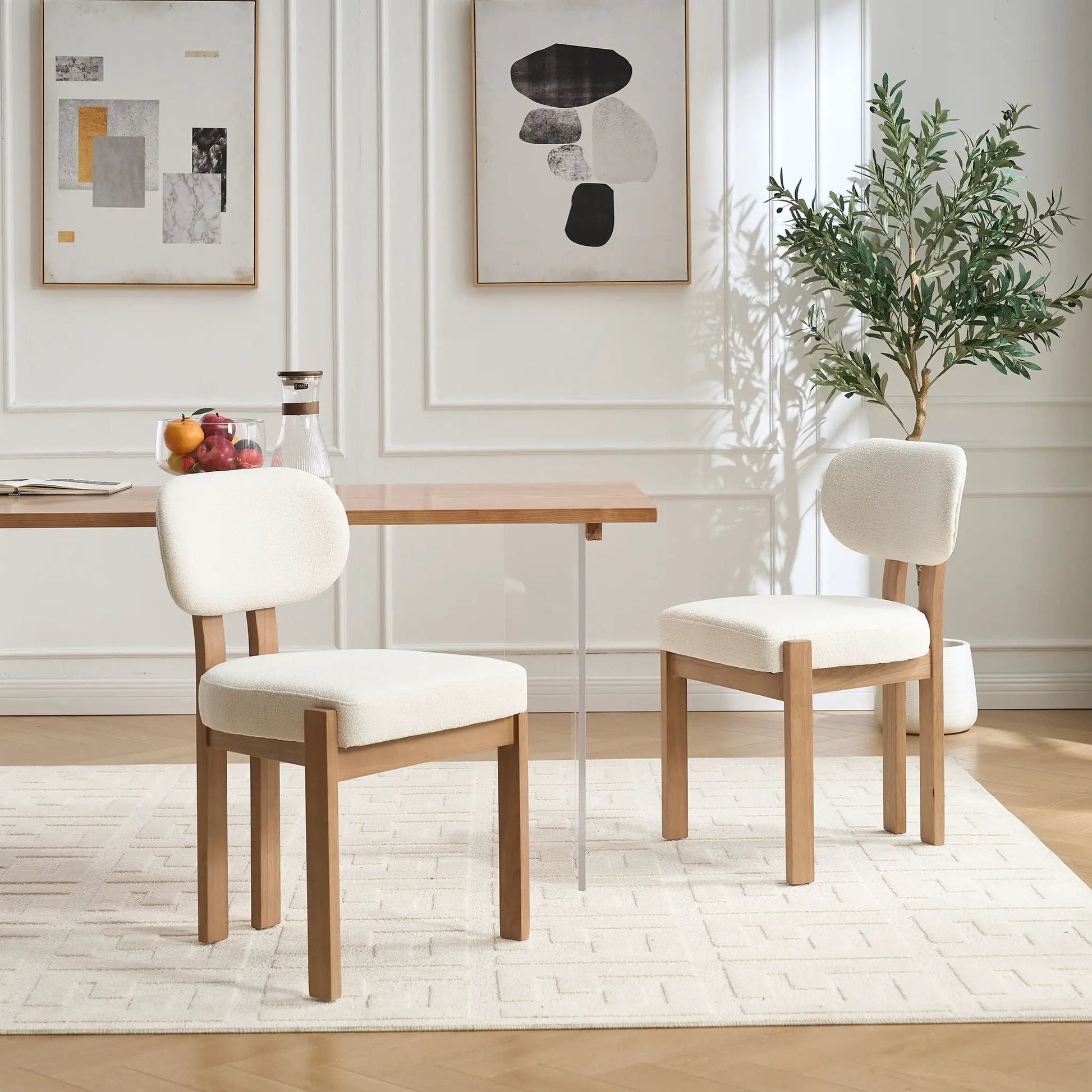 Dining chairs set of 2 with ergonomic backrests and cream upholstery, light wood legs on Tampa Home & Garden Store