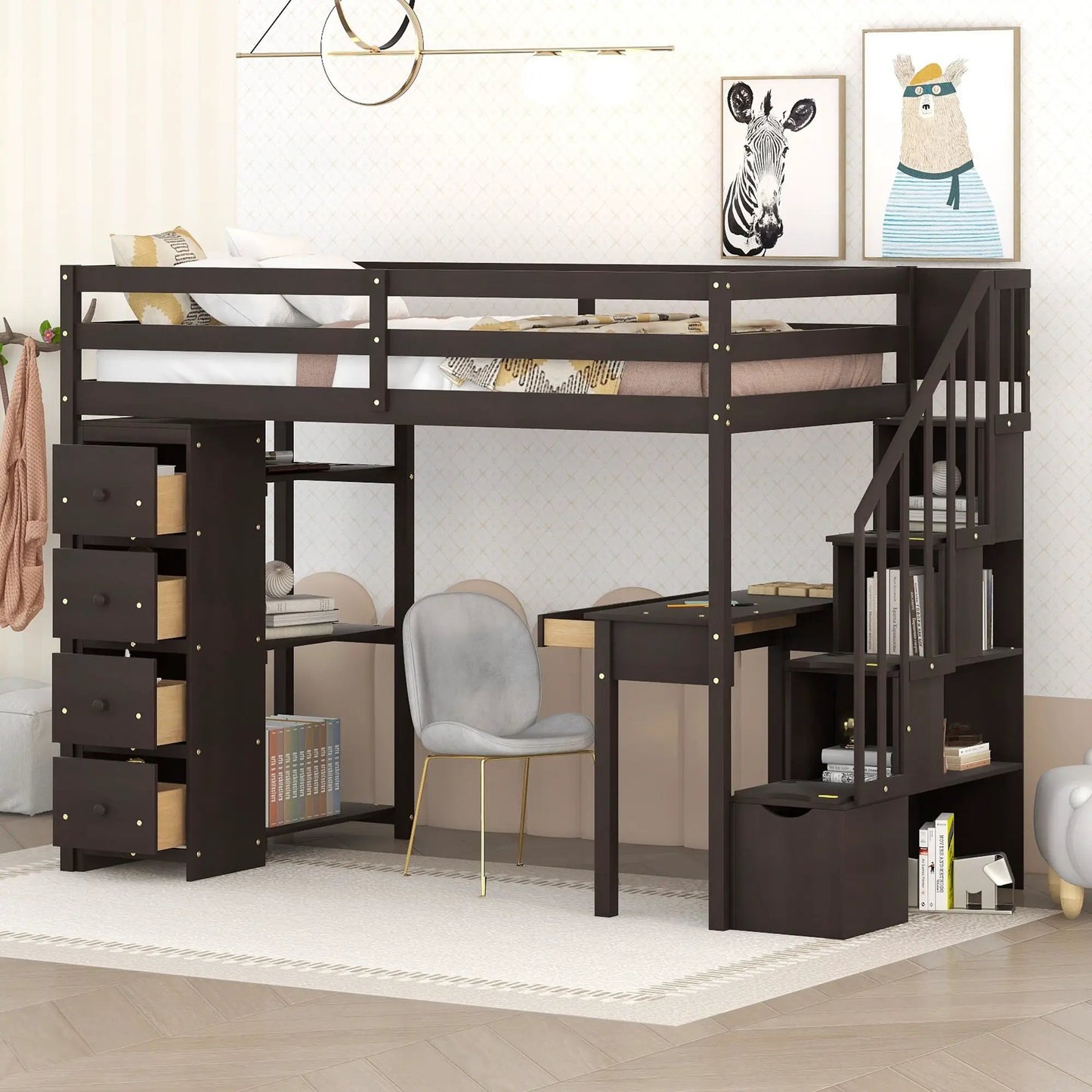 Loft Bed with Storage Drawers Desk and Stairs