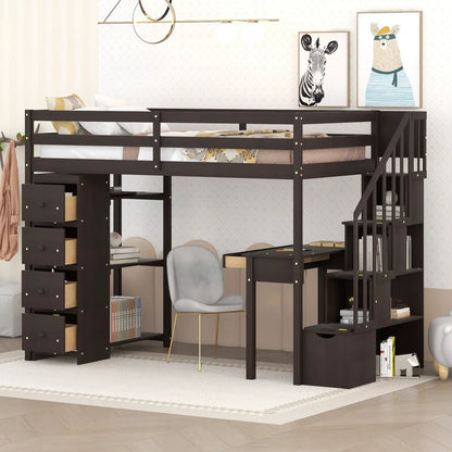 Loft Bed with Storage Drawers Desk and Stairs