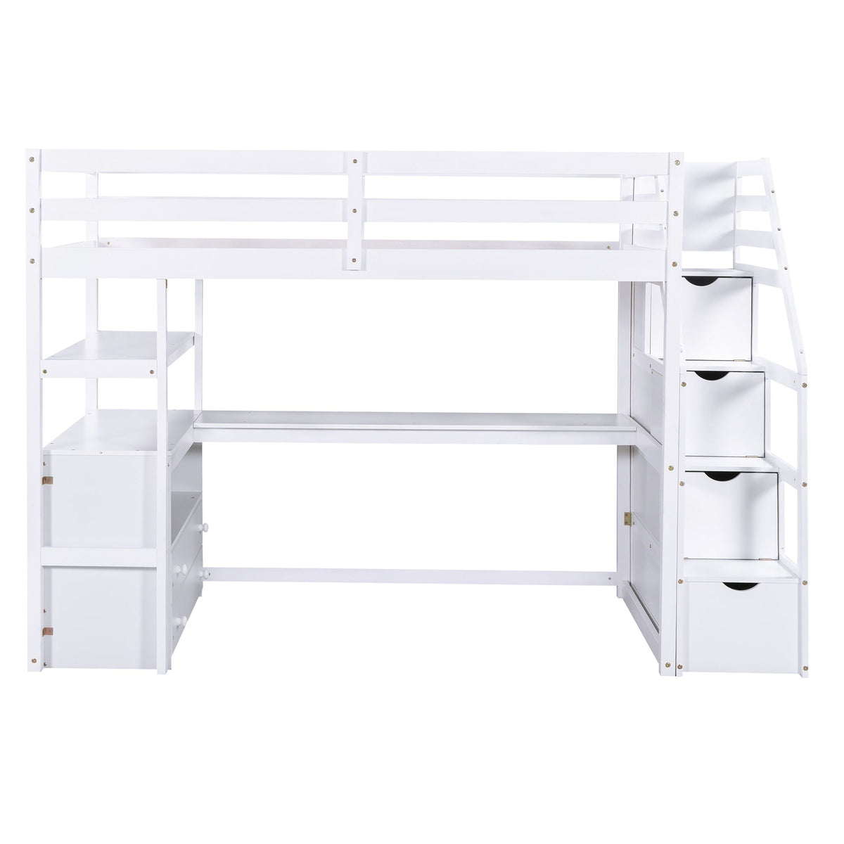 Loft bed white with desk, shelves, 2 drawers and storage staircase by HouseOfZazla on Tampa Home & Garden Store