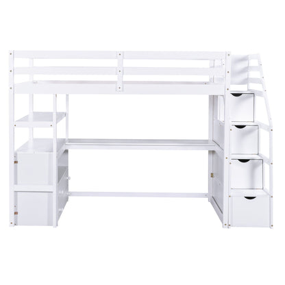 Loft bed white with desk, shelves, 2 drawers and storage staircase by HouseOfZazla on Tampa Home & Garden Store