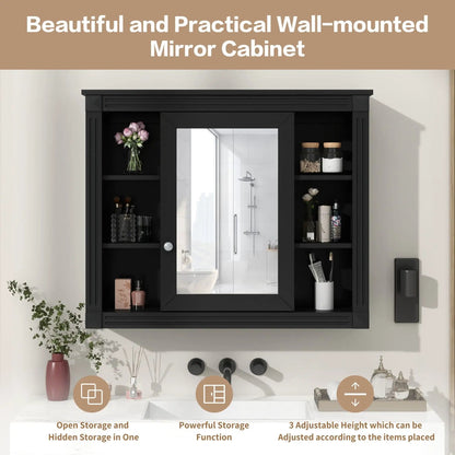 Wall Mount Bathroom Mirror Cabinet Shelves Black