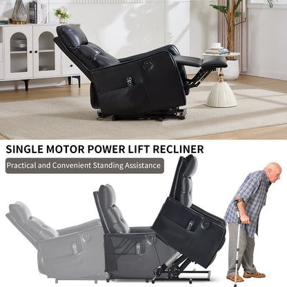 Black PU single motor power lift recliner chair by HouseOfZazla with remote pocket on Tampa Home & Garden Store