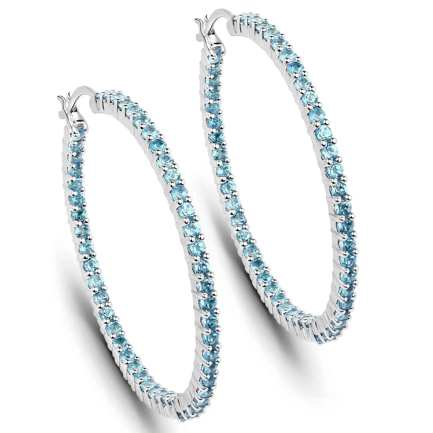 Hoop earrings 3.60ct Swiss blue topaz in 925 silver, Bids.com Tampa Home & Garden Store on Tampa Home & Garden Store