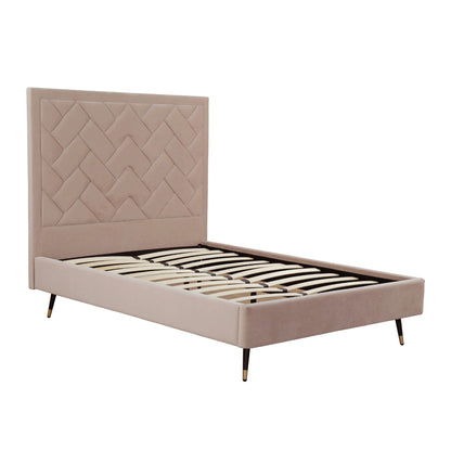 Crosby bed with upholstered headboard and slats in beige fabric, HouseOfZazla on Tampa Home & Garden Store