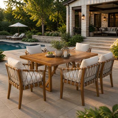 Modern Acacia Wood Outdoor Dining Set And Chairs