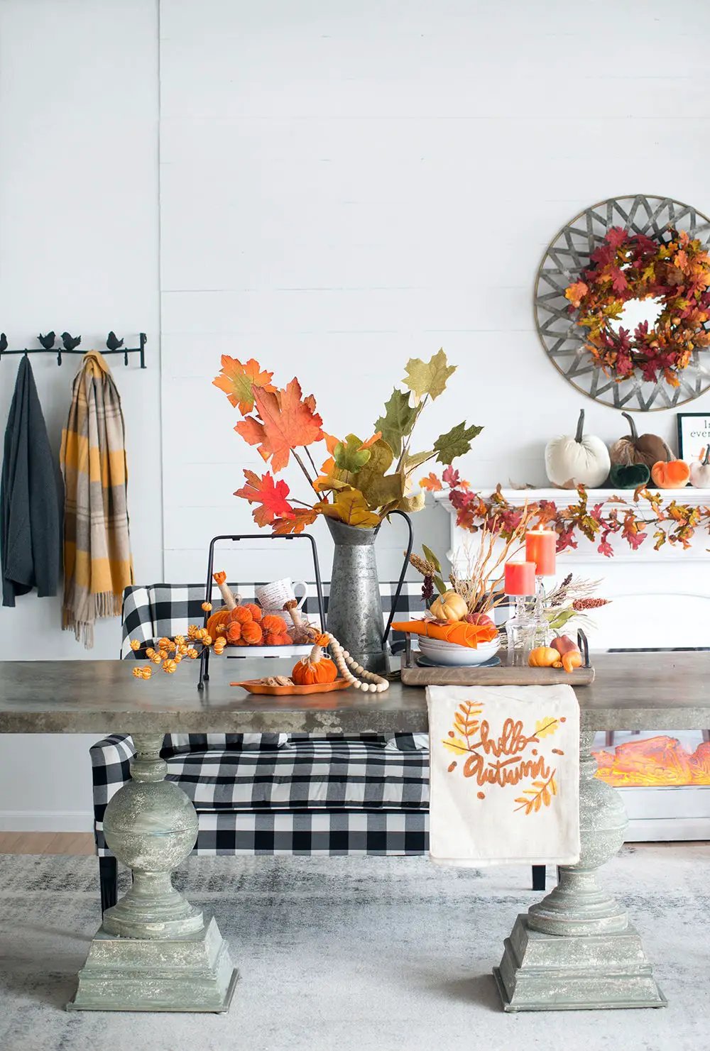 Pumpkin ornament set of 6 in warm orange hues with autumn leaves on a rustic table on Tampa Home & Garden Store