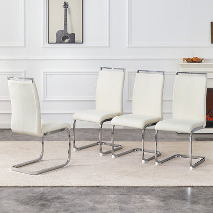 HouseOfZazla dining chairs with ergonomic backrest, white leather, chrome bases, 4 chairs on Tampa Home & Garden Store