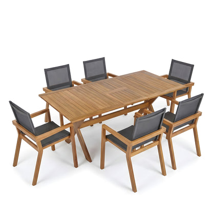 Seven Piece Acacia Wood Outdoor Dining Set
