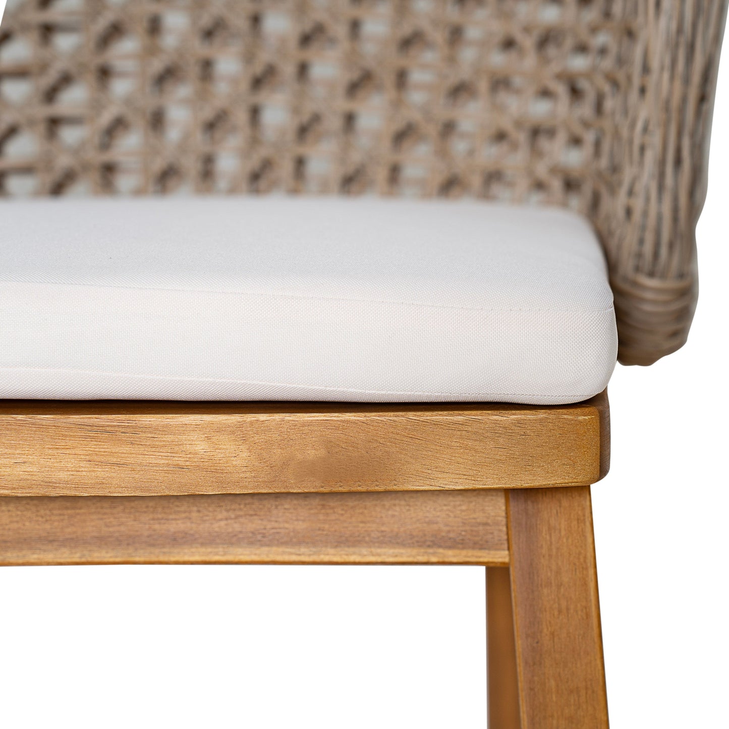 Outdoor Acacia Wood Bar Stool with Cushions beige seat and woven back set of 4 on Tampa Home & Garden Store
