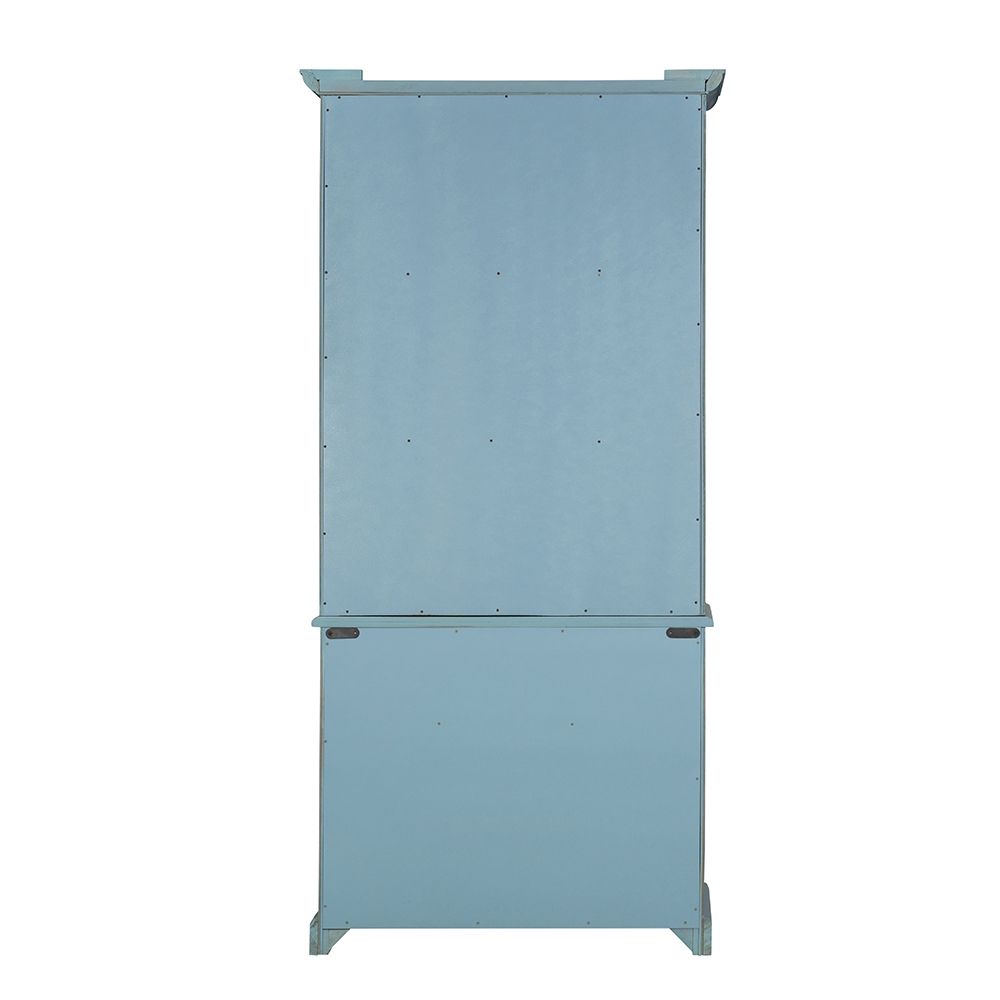 Solid Acacia Wood Accent Cabinet with Glass Doors, blue two-piece unit on Tampa Home & Garden Store