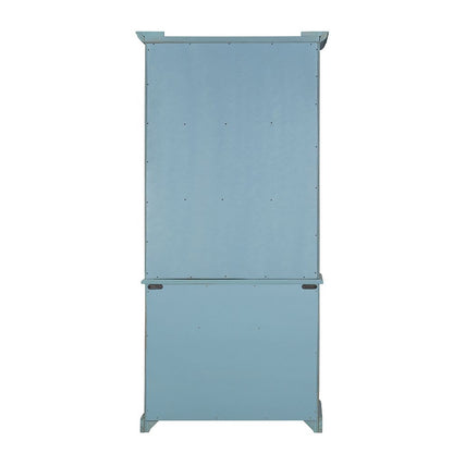 Solid Acacia Wood Accent Cabinet with Glass Doors, blue two-piece unit on Tampa Home & Garden Store