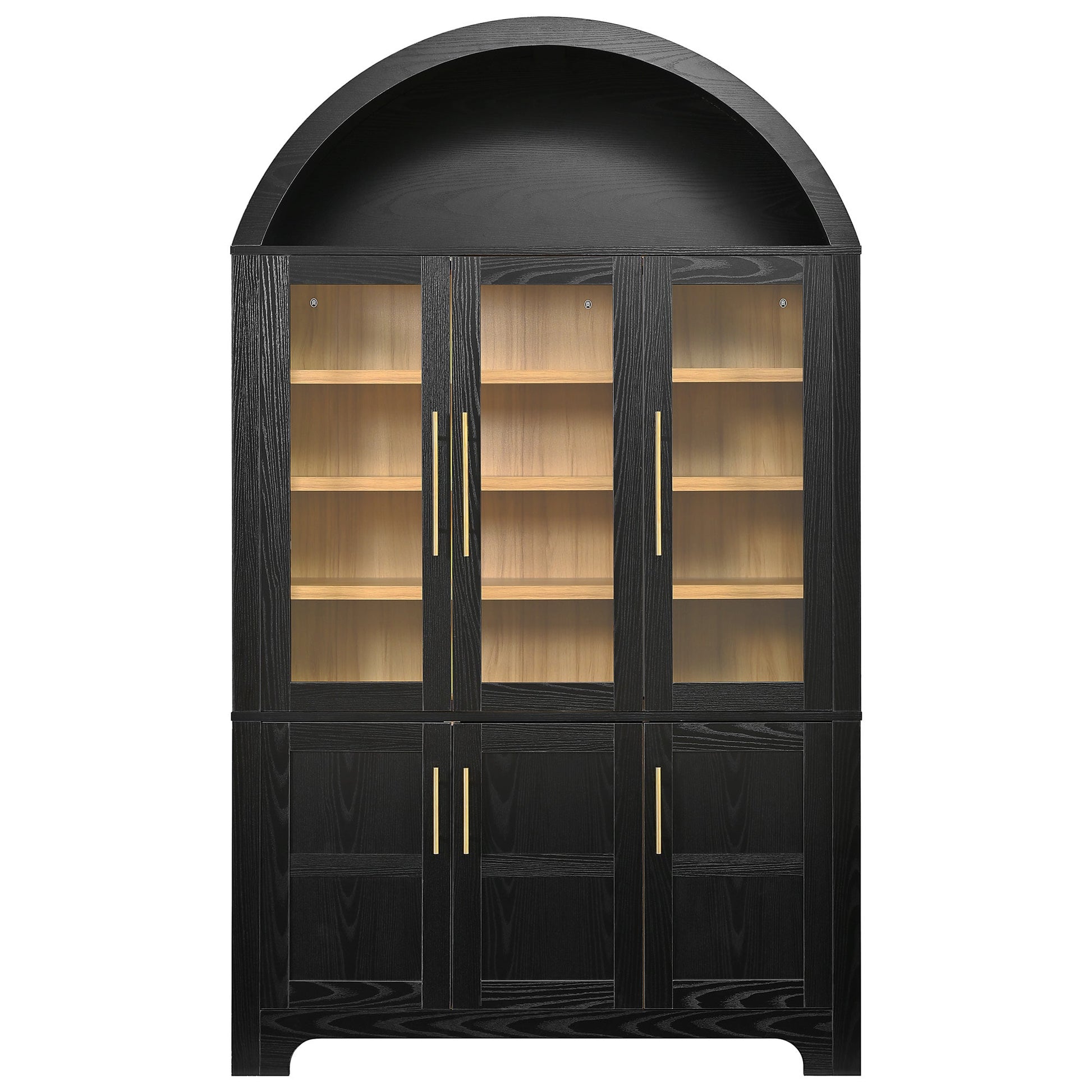 K&K 73in Tall Arched Kitchen Pantry by HouseOfZazla, black wood cabinet with gold hardware on Tampa Home & Garden Store