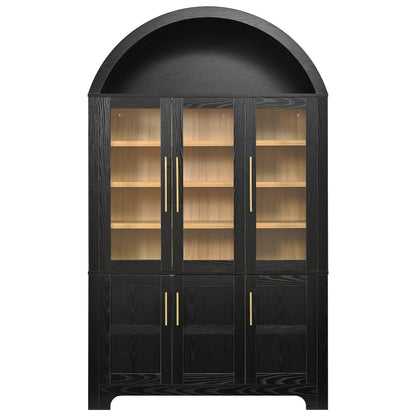 K&K 73in Tall Arched Kitchen Pantry by HouseOfZazla, black wood cabinet with gold hardware on Tampa Home & Garden Store