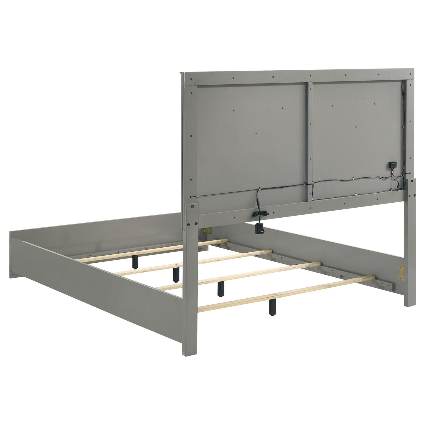 Pierce Panel Bed LED Headboard gray metal frame with exposed wiring back view HouseOfZazla on Tampa Home & Garden Store