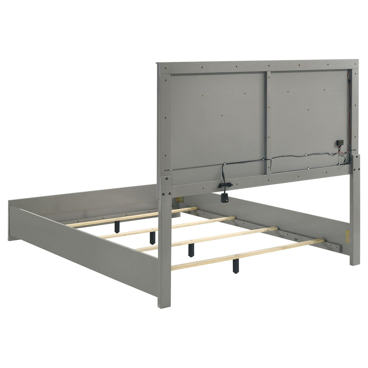 Pierce Panel Bed LED Headboard gray metal frame with exposed wiring back view HouseOfZazla on Tampa Home & Garden Store