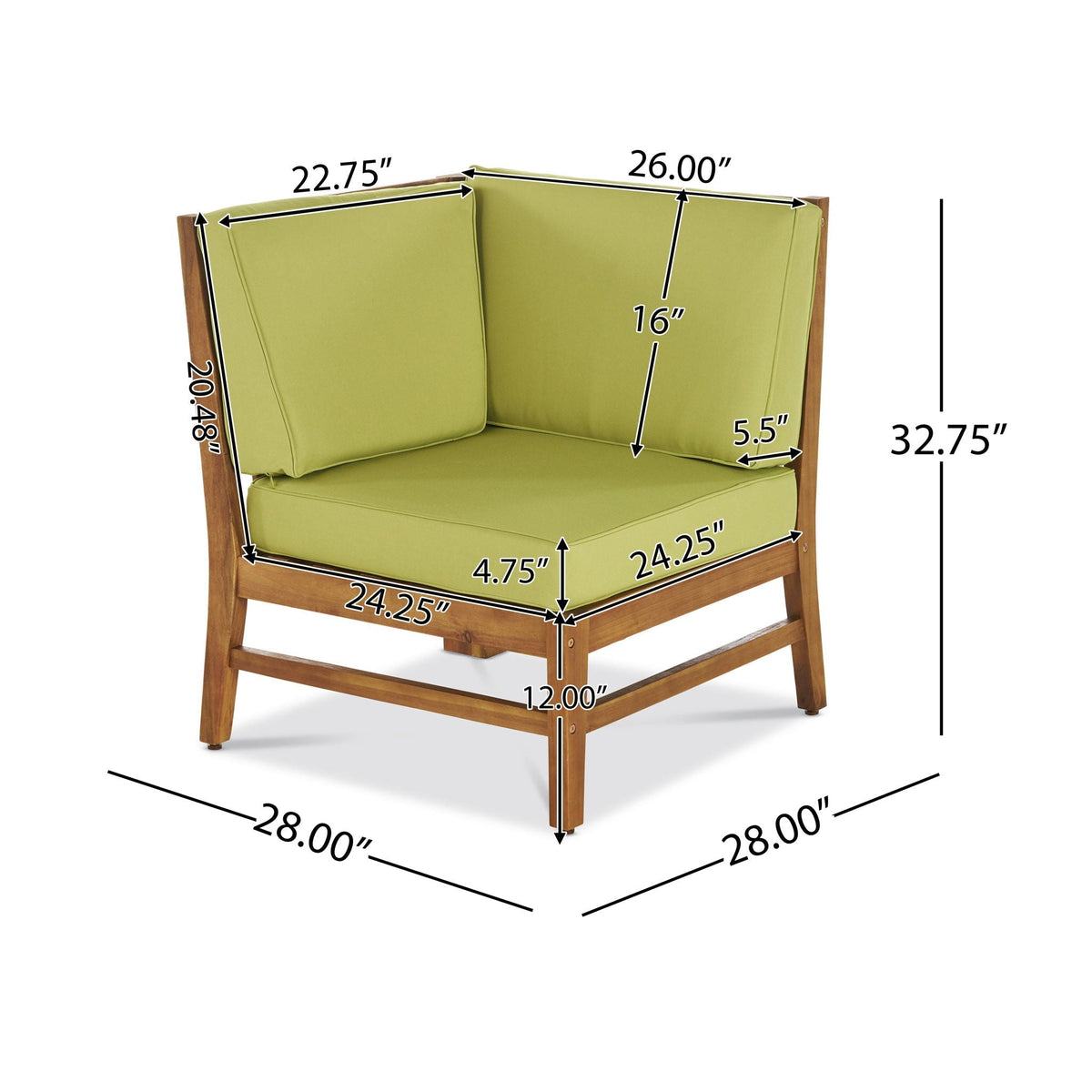 Perla Corner Chair with water-resistant green cushions and wooden frame by HouseOfZazla on Tampa Home & Garden Store