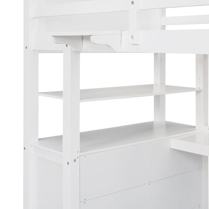 Space Saving Loft Bed with Desk and Drawers