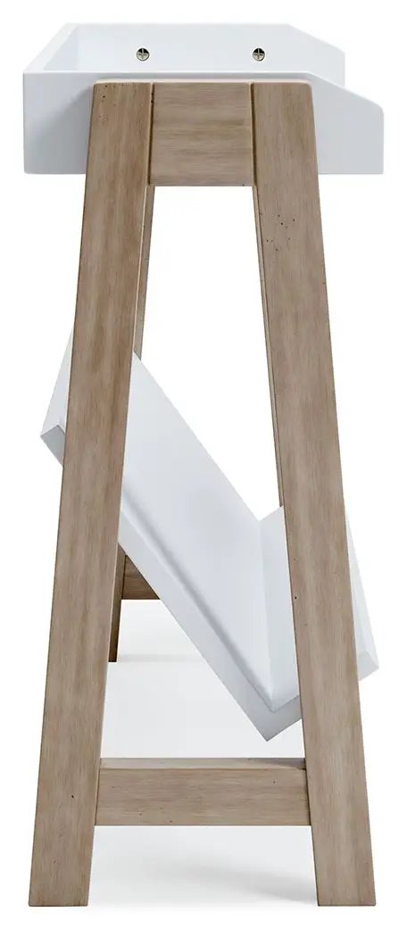 Blariden small bookcase white and tan with natural wood legs by Unique Piece Furniture on Tampa Home & Garden Store