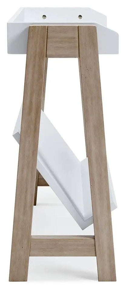 Blariden small bookcase white and tan with natural wood legs by Unique Piece Furniture on Tampa Home & Garden Store