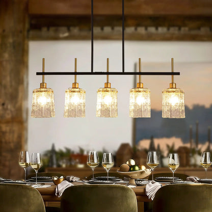 Chandelier 5 Light by Unique Piece Furniture in black and gold with crystal glass shades on Tampa Home & Garden Store