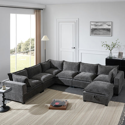HouseOfZazla 117.5'' modular sectional sofa with movable storage ottoman in dark gray on Tampa Home & Garden Store