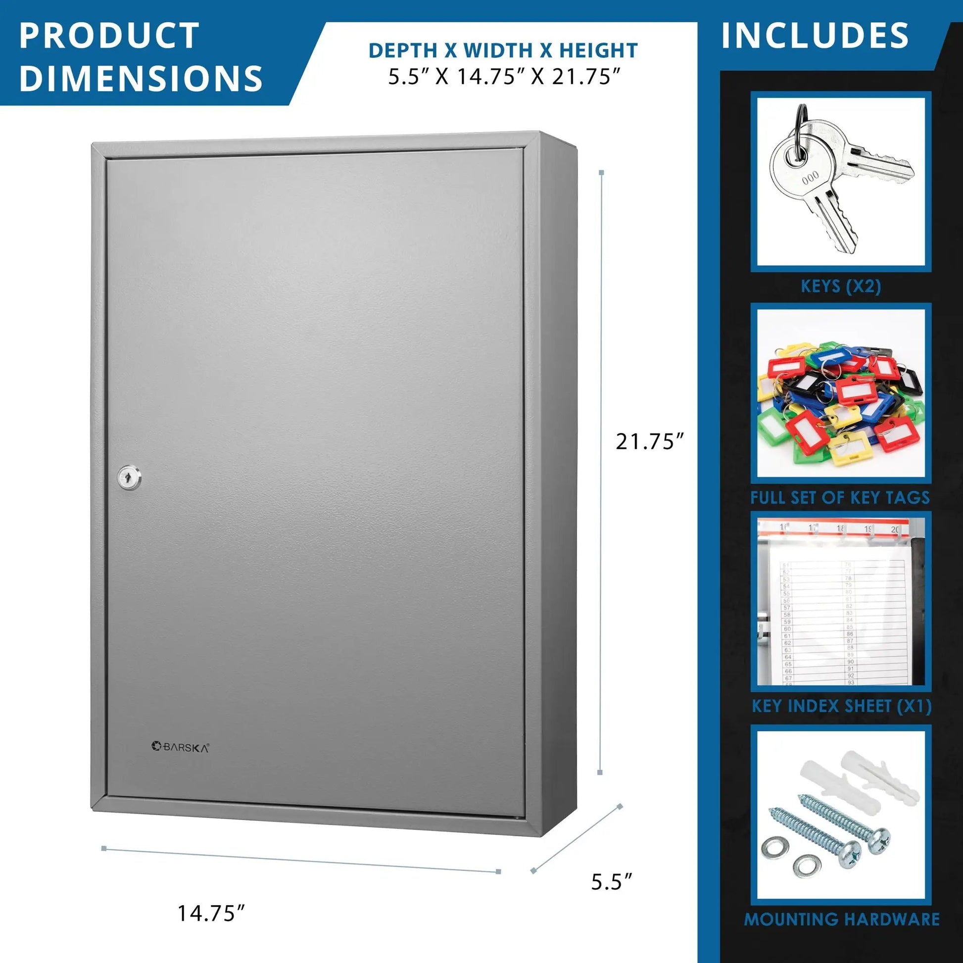 Adjustable key cabinet with lock gray steel by Unique Piece Furniture with two keys on Tampa Home & Garden Store