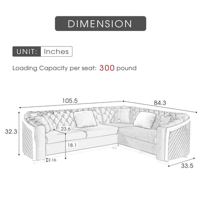 L-shaped sectional with tufted cushions and stainless steel accents by Unique Piece Furniture on Tampa Home & Garden Store